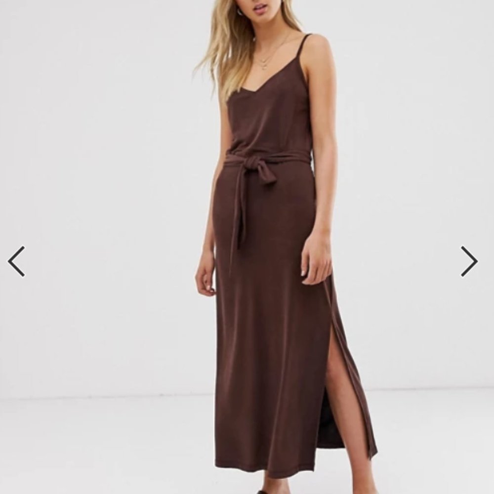 Warehouse Cami midaxi dress in chocolate brown 4